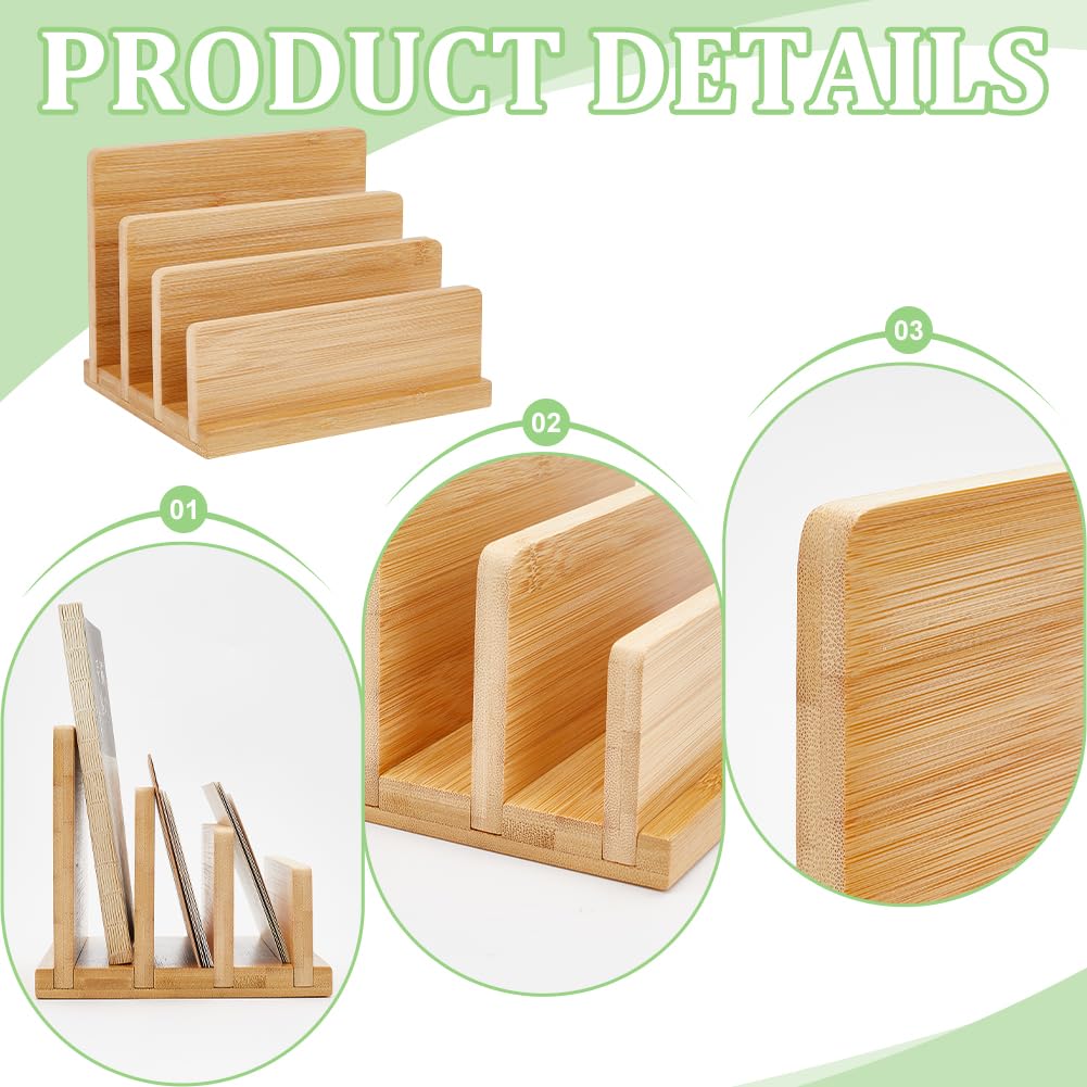 FINGERINSPIRE Soporte para tarjetas postales de madera de bambú, 4 pisos, marrón arena, organizador de folletos