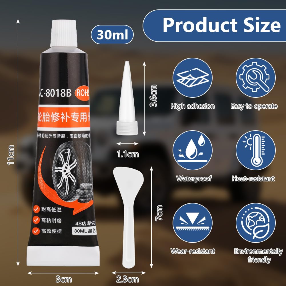 Flintronic Colla per Riparazione Pneumatici 30ml, Sigillante Auto con Ugello e Raschietto