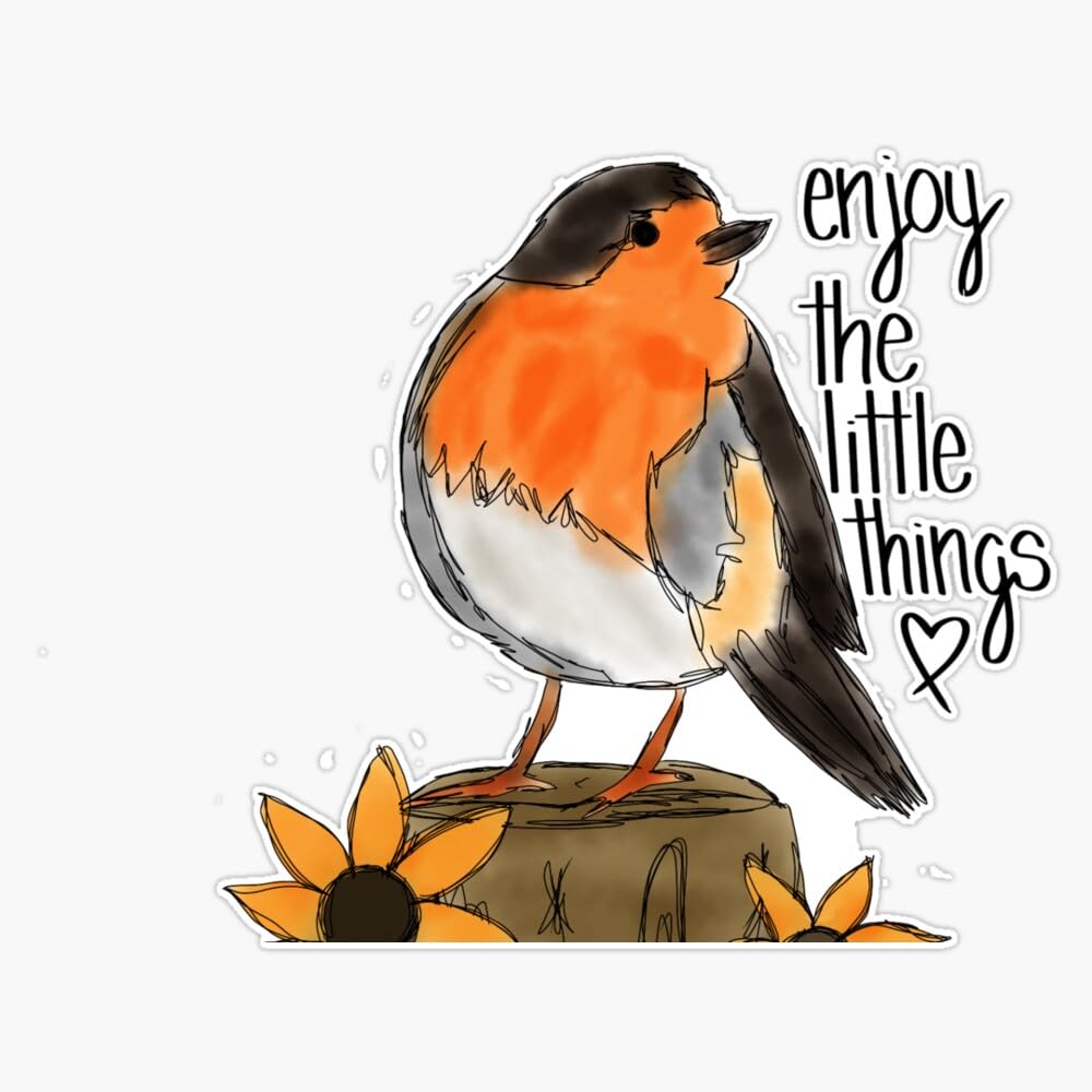 Enjoy The Little Things Robin Sticker Vinyl Waterproof Sticker Decal Car Laptop Wall Window Bumper Sticker 5"