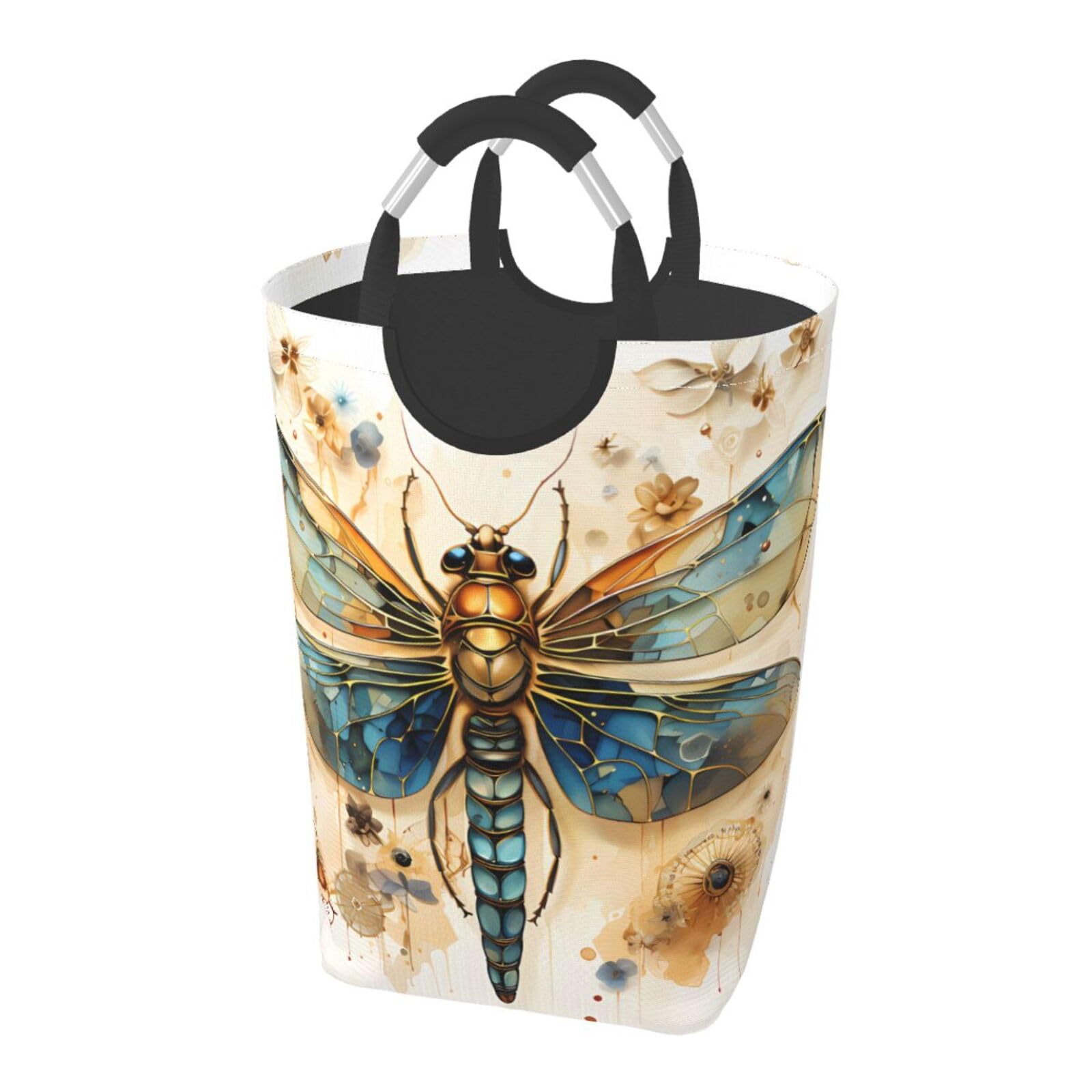 Goldene zarte Libelle auf gelbem Hintergrund, faltbar, quadratisch, 50 l, Wäschekorb für schmutzige Kleidung, geeignet für Waschküche, Schlafsaal, Schlafzimmer