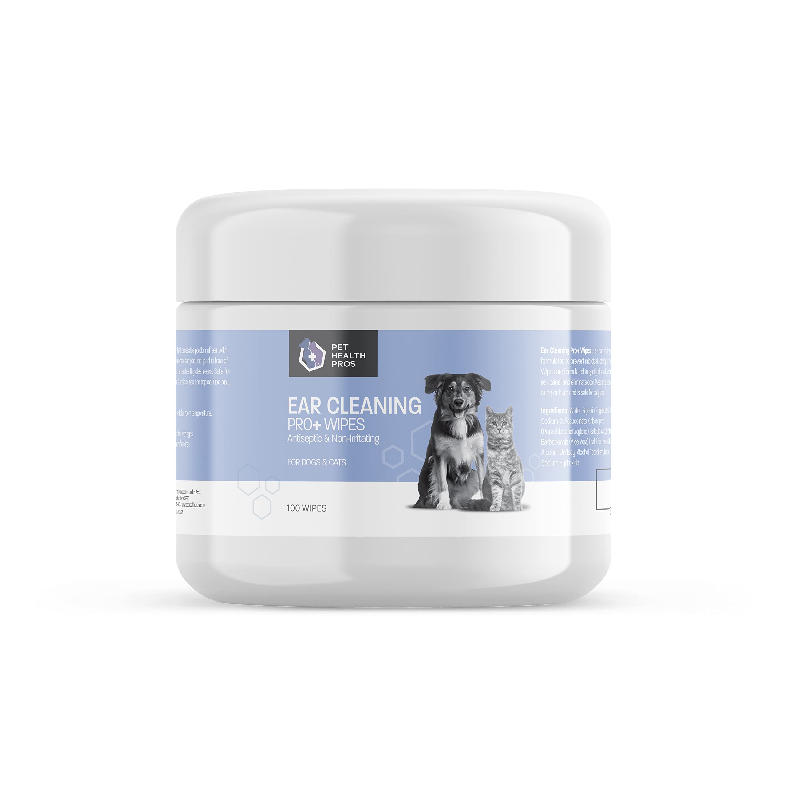 Ear Cleaning Pro+ Wipes - Dog Ear Cleaner Dog Ear Wipes - Advanced Antiseptic Cat Ear Wipes for Dogs - Non-Irritating Cat & Dog Ear Cleaner Wipes - Clean, Dry & Acidify Ear - 100 ct