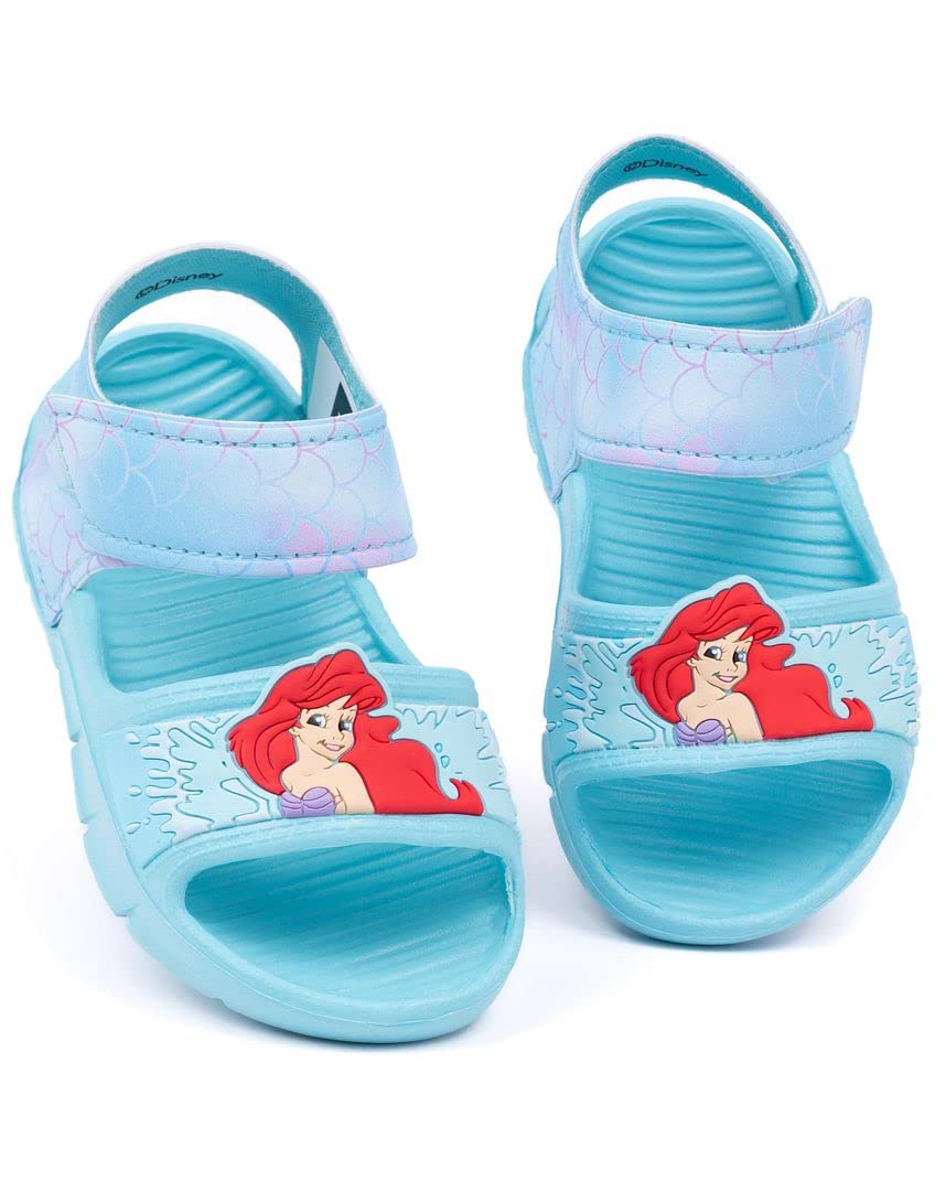 Disney The Little Mermaid Kids Sandals | Girls Ariel Sliders with Supportive Strap for Toddlers | Blue Slip-on Footwear