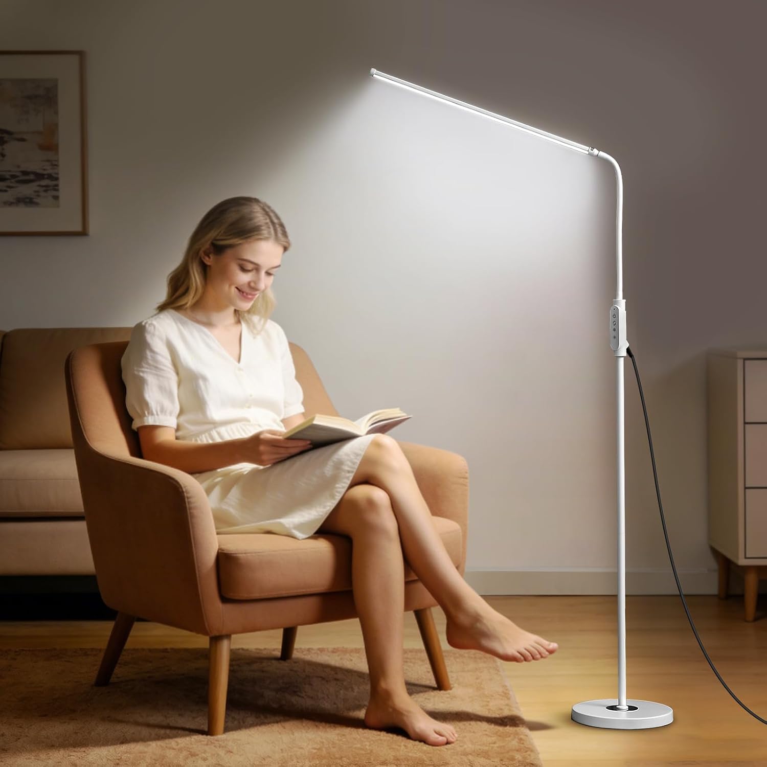 CGBE Extra Long 60 cm LED Floor Lamp 18 W Reading Lamp Floor Lamp with 360  Flexible Gooseneck - 3 Colour Modes and 5 Brightnesses - Touch Control - Dimmable Floor Lamp for Living Room Bedroom Office [Energy Class D]