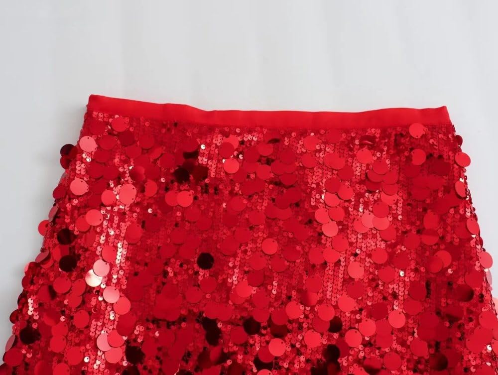 SWEPER Falda Corta De Mujer - Moda Lentejuelas Brillantes Mujeres Fiesta Falda Cremallera Paquete Cadera Femenina Cintura Alta Mini Falda Club Nocturno Primavera