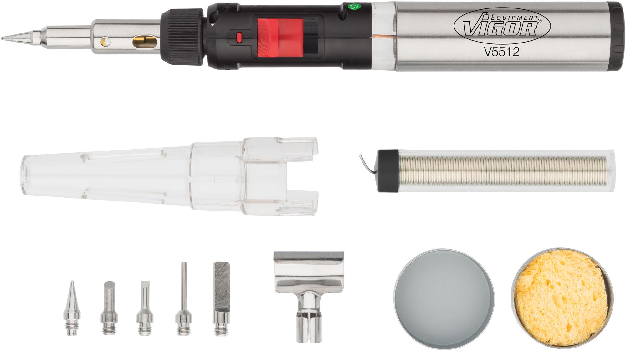 ViGOR Set di saldatori a gas V5512 I 7 diversi tori I Combina saldatore, torcia e pistola ad aria calda I 12 pezzi singoli