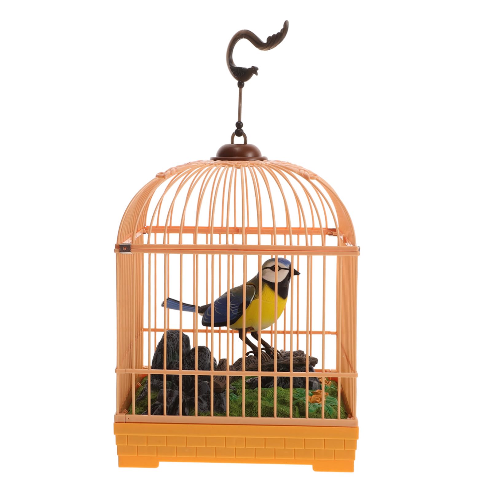 Juguete de Pájaro Activado por Audio con Efectos Realistas y Diseño de Jaula de Plástico Portátil para Entretenimiento y Ambientación en Habitaciones Infantiles