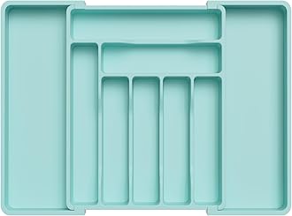 LifewitLarge Cutlery Drawer Organiser, Adjustable Kitchen Utensil Drawer Organiser, 9 Compartment, Cutlery Tray for Spoons Forks Knives,TurquoiseRecycled Claim Standard 100