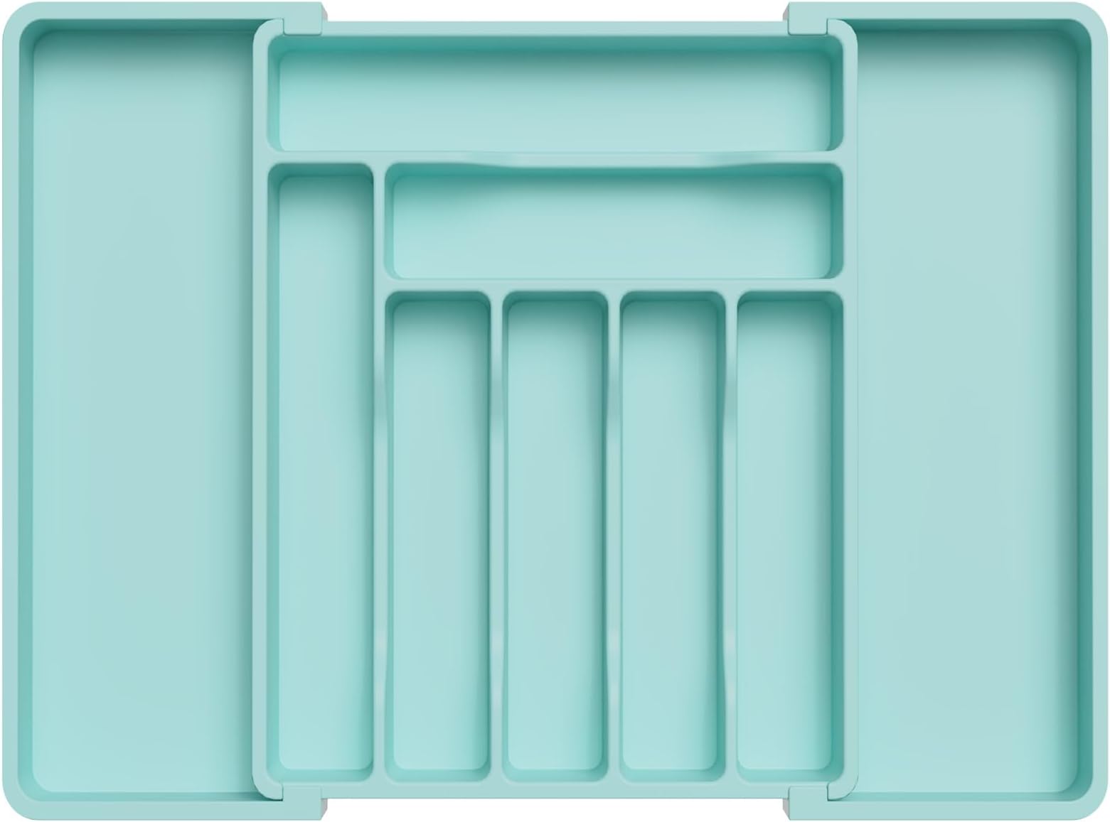 Lifewit Extendable Cutlery Drawer Organiser, Adjustable Cutlery Tray, Utensil Holder for Forks, Spoons, Knives, Plastic Kitchen Organiser and Storage, 9 Compartment, 33-57 x 38cm, Turquoise