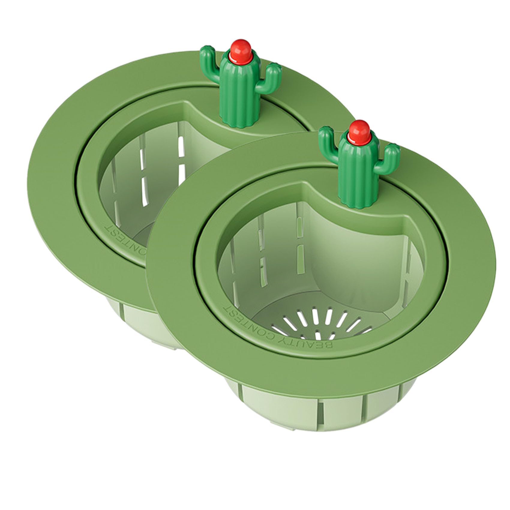 Cactus Sink Strainer Basket, Press-to-Dump Kitchen Sink Drain Strainer with Fast Drainage for Food Scraps, Vegetable Peels, Dishes and Bathroom Sink Use (2pcs Green)