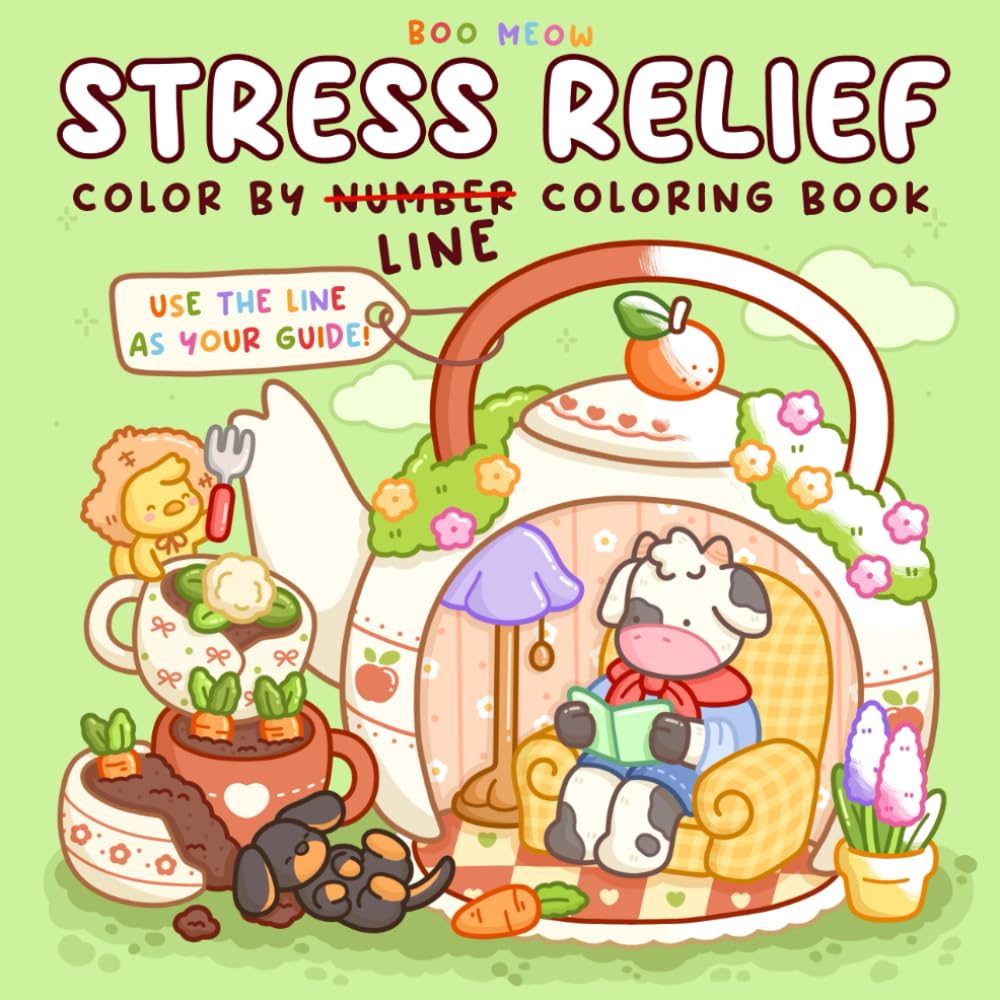 Stress Relief: Color By Line, Color By Number Coloring Book for Adults and Teens Featuring Vibrant Colored Outlines