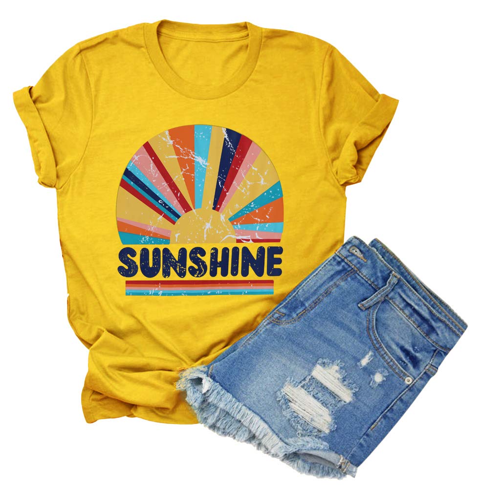 Chulianyouhuo Vintage Sunshine Rainbow Graphic Shirts for Women Summer Casual Cute Tops Tee