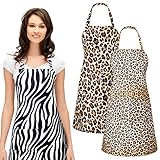 JenPen 3 Pcs Leopard Print Cosmetology Aprons 27 x 25 inch Animal Leopard Zebra Print Hairdresser Apron Waitress Server Aprons with 3 Pockets Waterproof Apron for Hair Stylist Nail Tech Makeup Artist