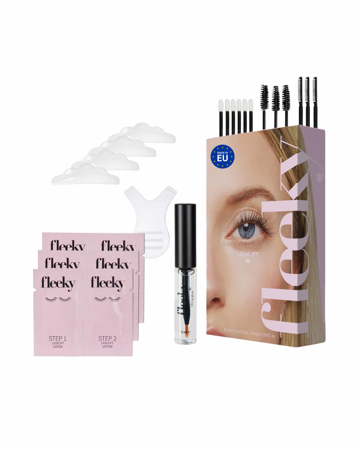 Fleeky Lash Lifting Set - veganes und tierversuchsfreies Wimpernlifting Kit - für bis zu 6 Wochen ausdrucksvollen Schwung ohne Wimpernzange - Schonend & Einfach - Made in EU