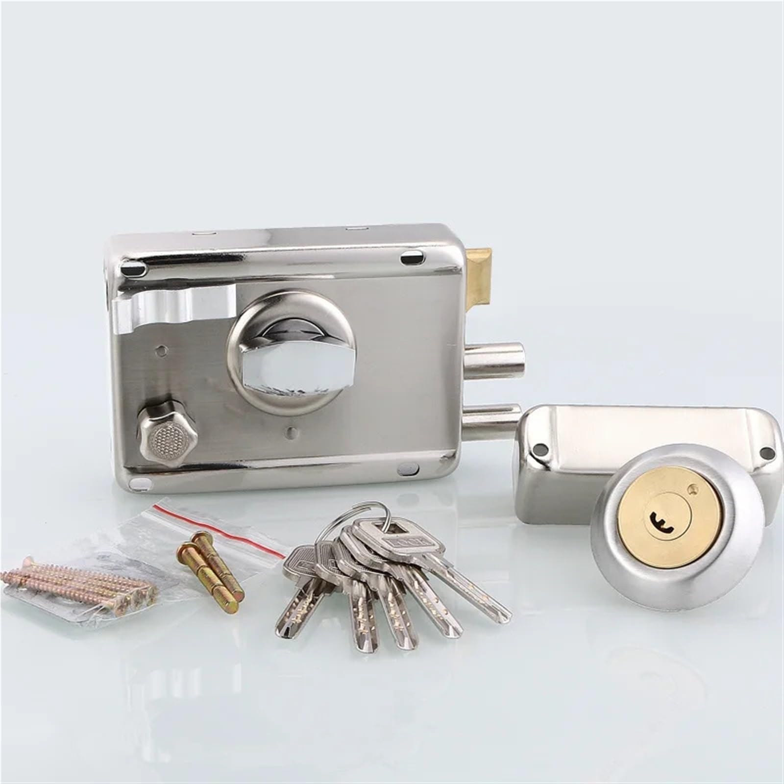 Cerradura de puerta exterior, cerradura de seguridad múltiple, cerradura de puerta de madera for herrajes de muebles, 1 pieza(Right open trim)