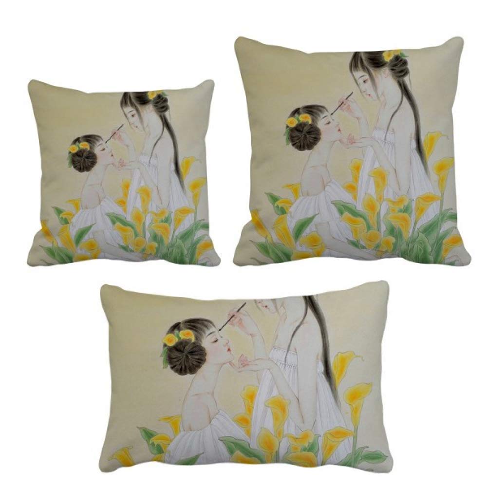 Coussin aquarelle chinoise fleur pour créer un coin zen dans la chambre