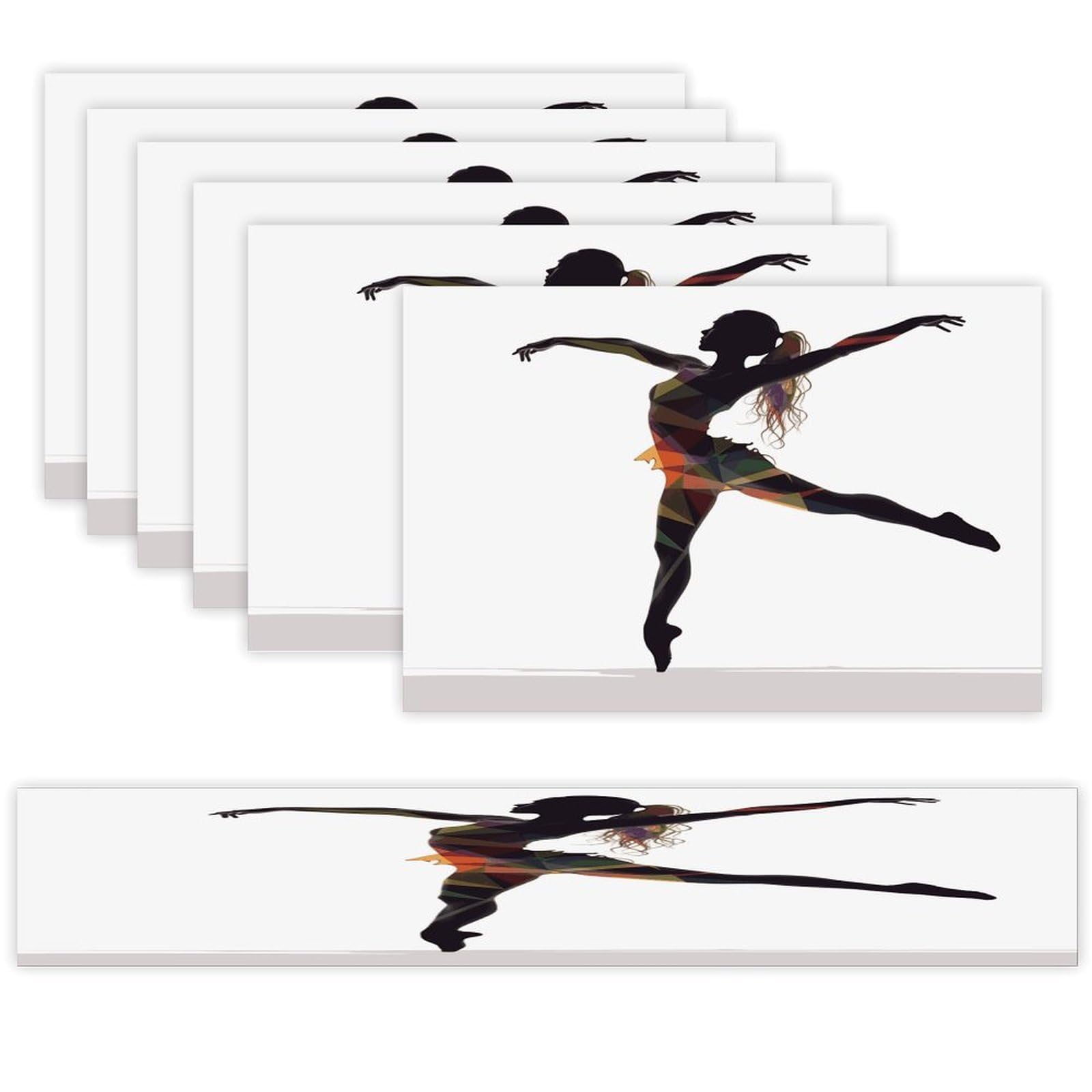 A Dancer Table Runner and Placemats Set of 6 Wipe Clean Heat Resistant Table Mat with Table Runner Decorations Flax Linen Place Mat Set for Home Kitchen Party Supplies