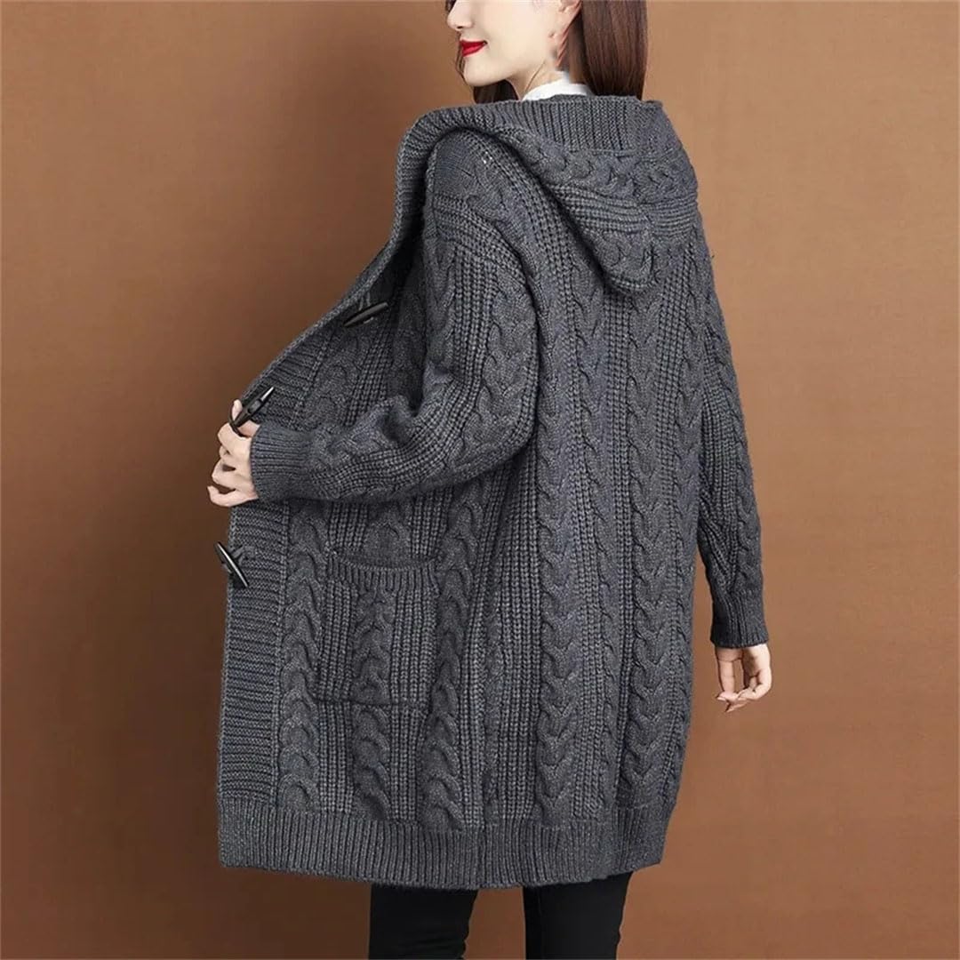 Cárdigan de otoño e invierno para mujer, suéter grueso, chaqueta de punto con capucha de tamaño grande