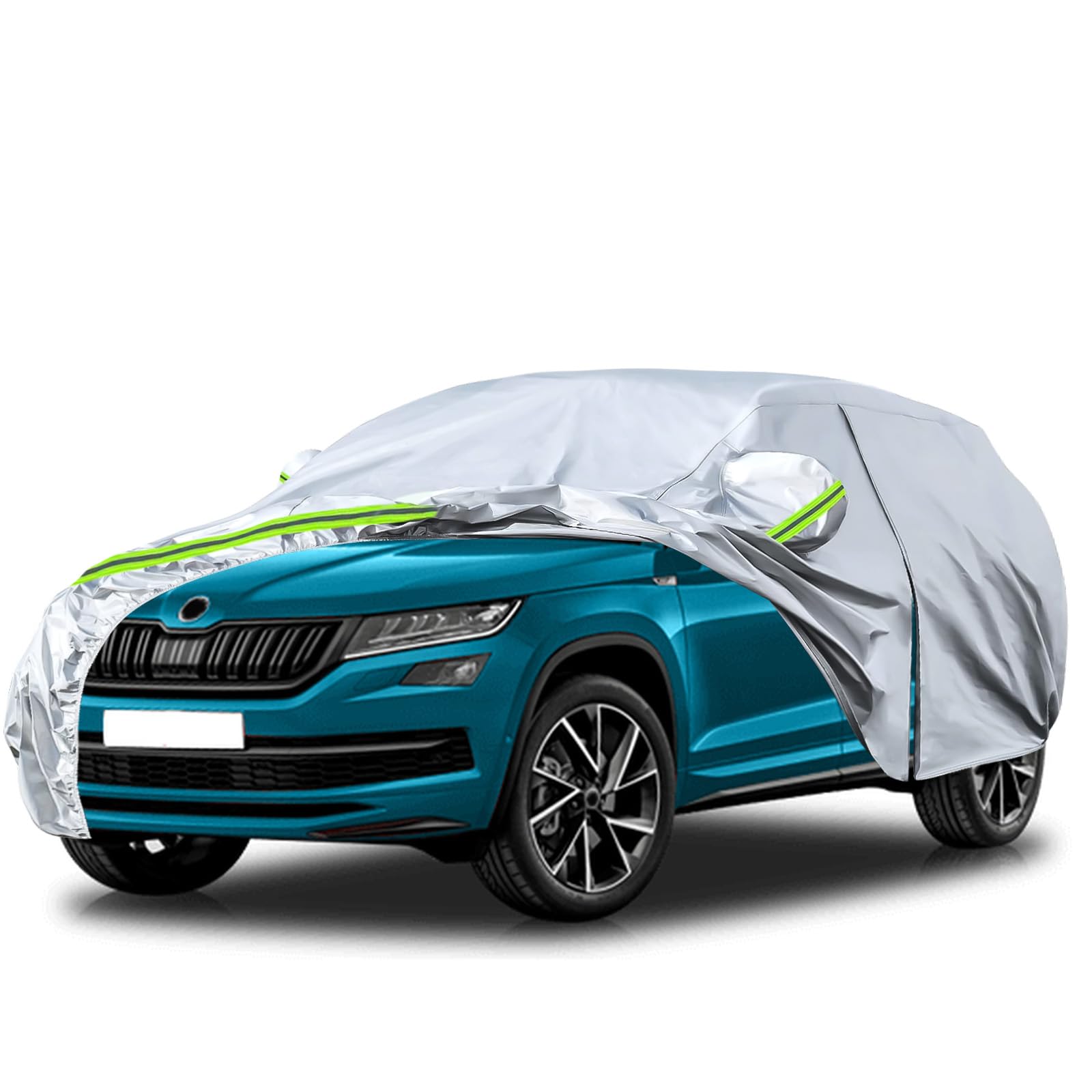 Auto Abdeckung Geeignet für Skoda Karoq 2017-2025 | Autoabdeckung Auto Abdeckplane mit Türreißverschluss Schloss und winddichten Bändern für Sonne Schnee Regen Staubschutz