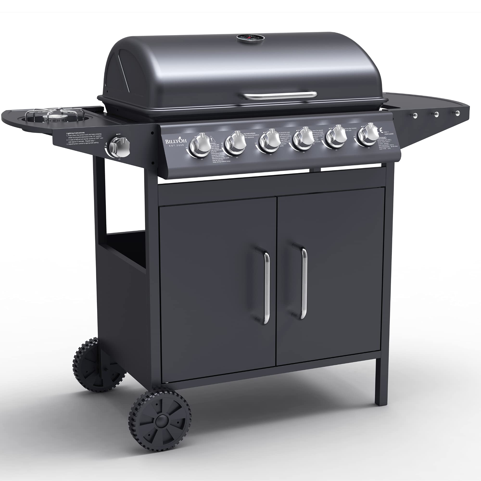 Buy 6 Burner Gas BBQ + Side Burner Gas Barbecue Grill with Side Shelf