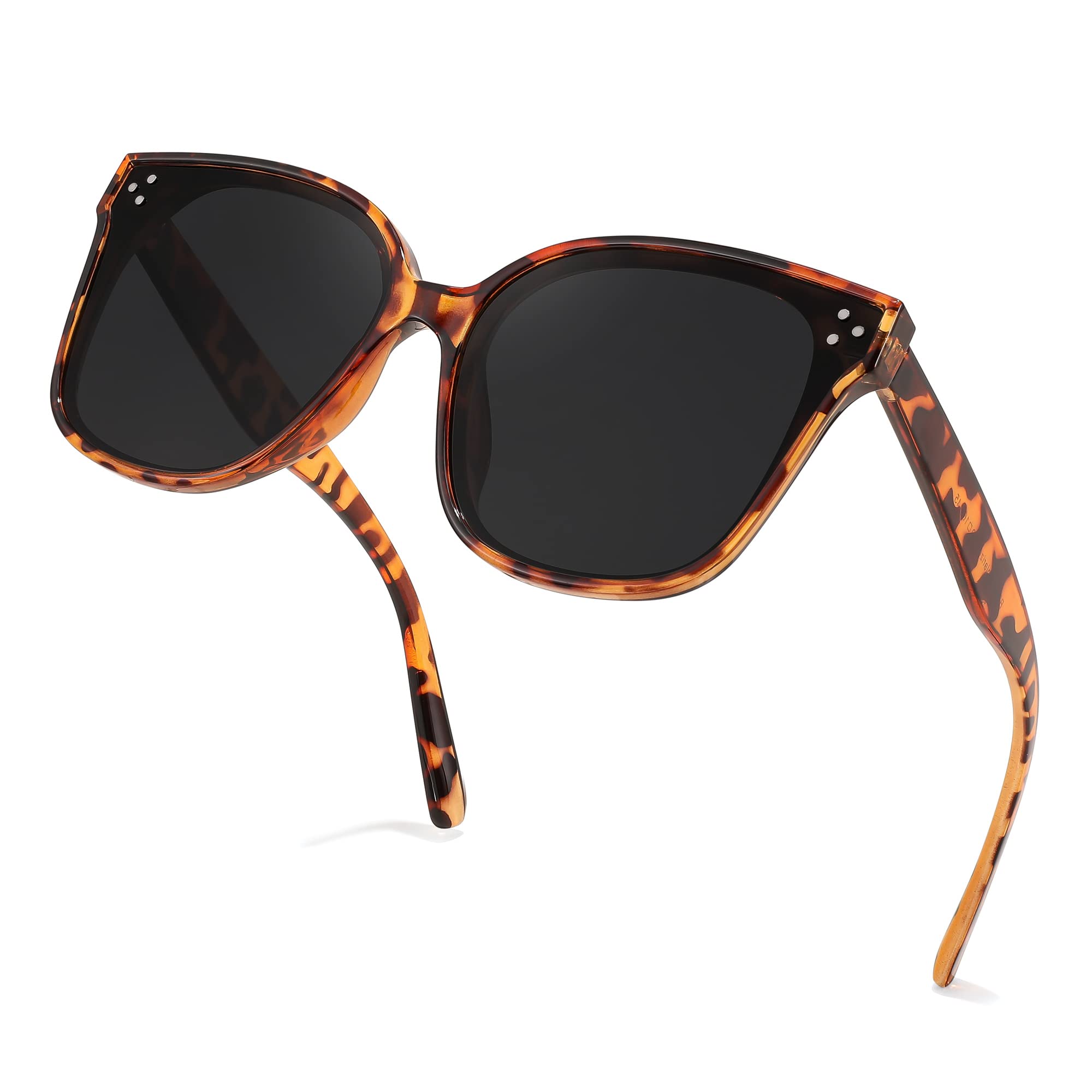 Anteojos de sol de estilo retro, cuadrados polarizados, para mujeres y hombres, aspecto vintage, de gran tamaño, B2600, negro