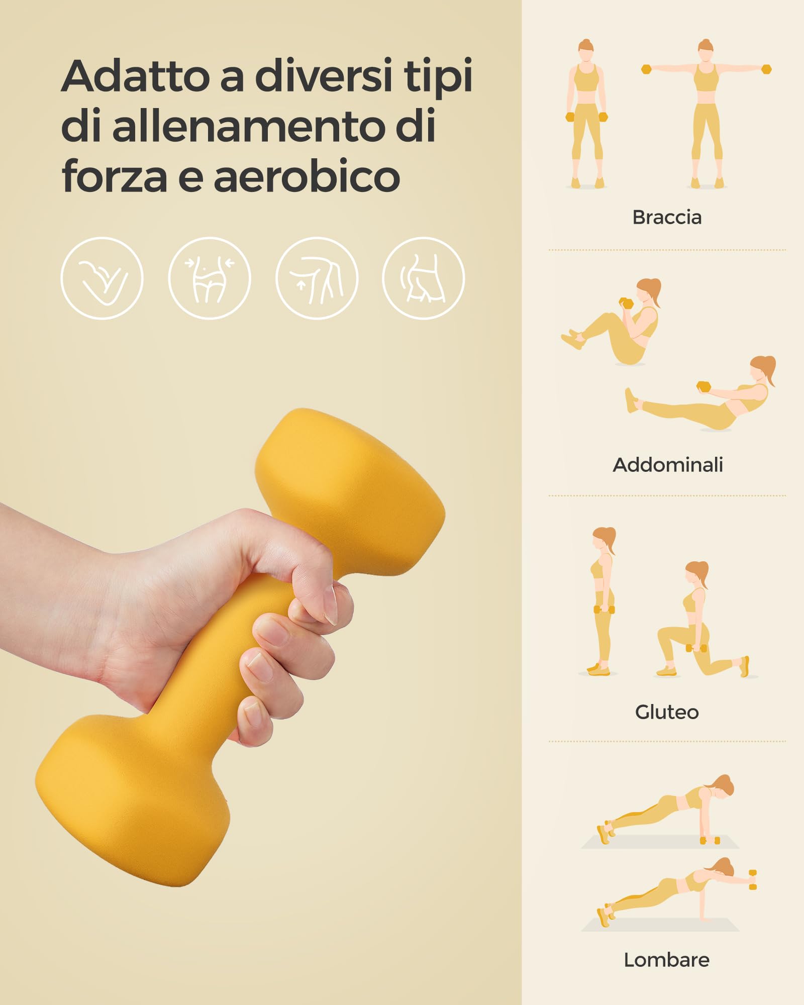 SONGMICS Set di 2 manubri, manubri corti, esagonali, rivestimento in neoprene, allenamento della forza, allenamento, fitness, per la casa