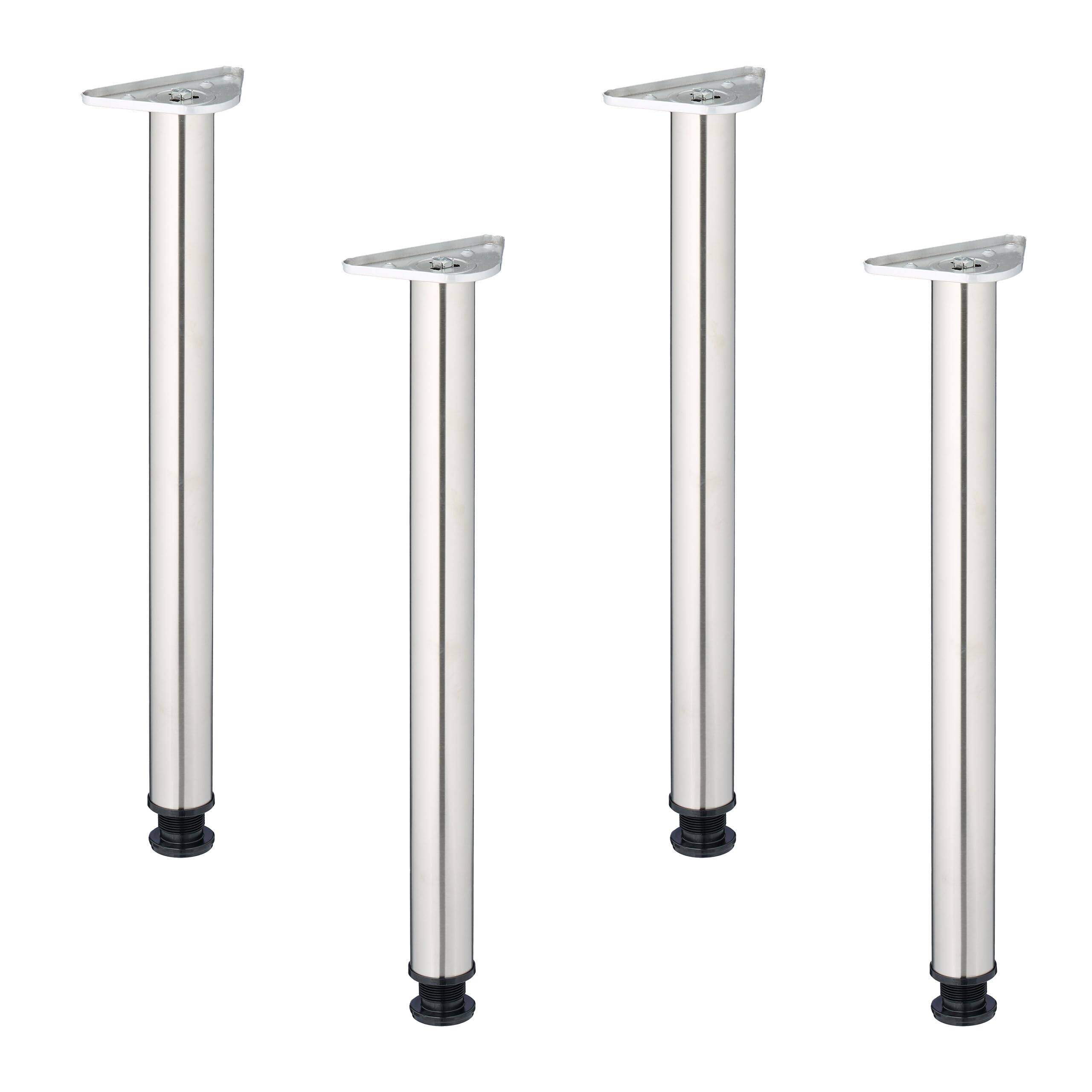 Relaxdays Patas para Mesa, Set de 4, 71x6 cm, Acero Inoxidable, Soportes Tablero Comedor, Escritorio, Regulables, Plata