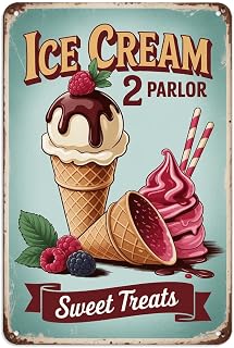 Ice Cream Cone Tin Sign Retro Kitchen Wall Decor (12X8 IN)