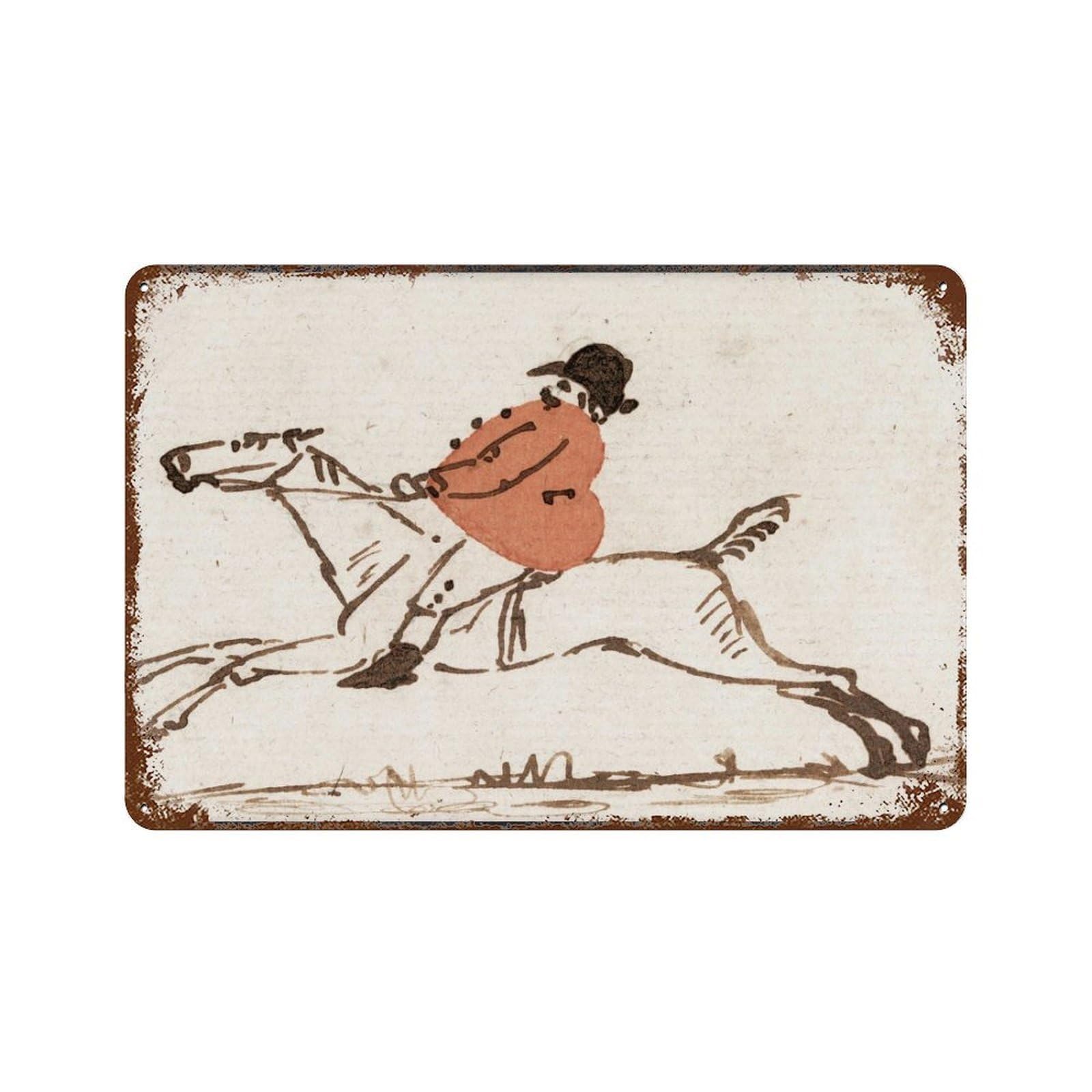 xiaoxiaoshen Horse And Rider Vintage Equestrian Illustration Living Room Decor Wall Decor Art Metal Tin Poster Modern Home Decor Art Home Bar Shop Decorations Vintage Sign 20x30cm
