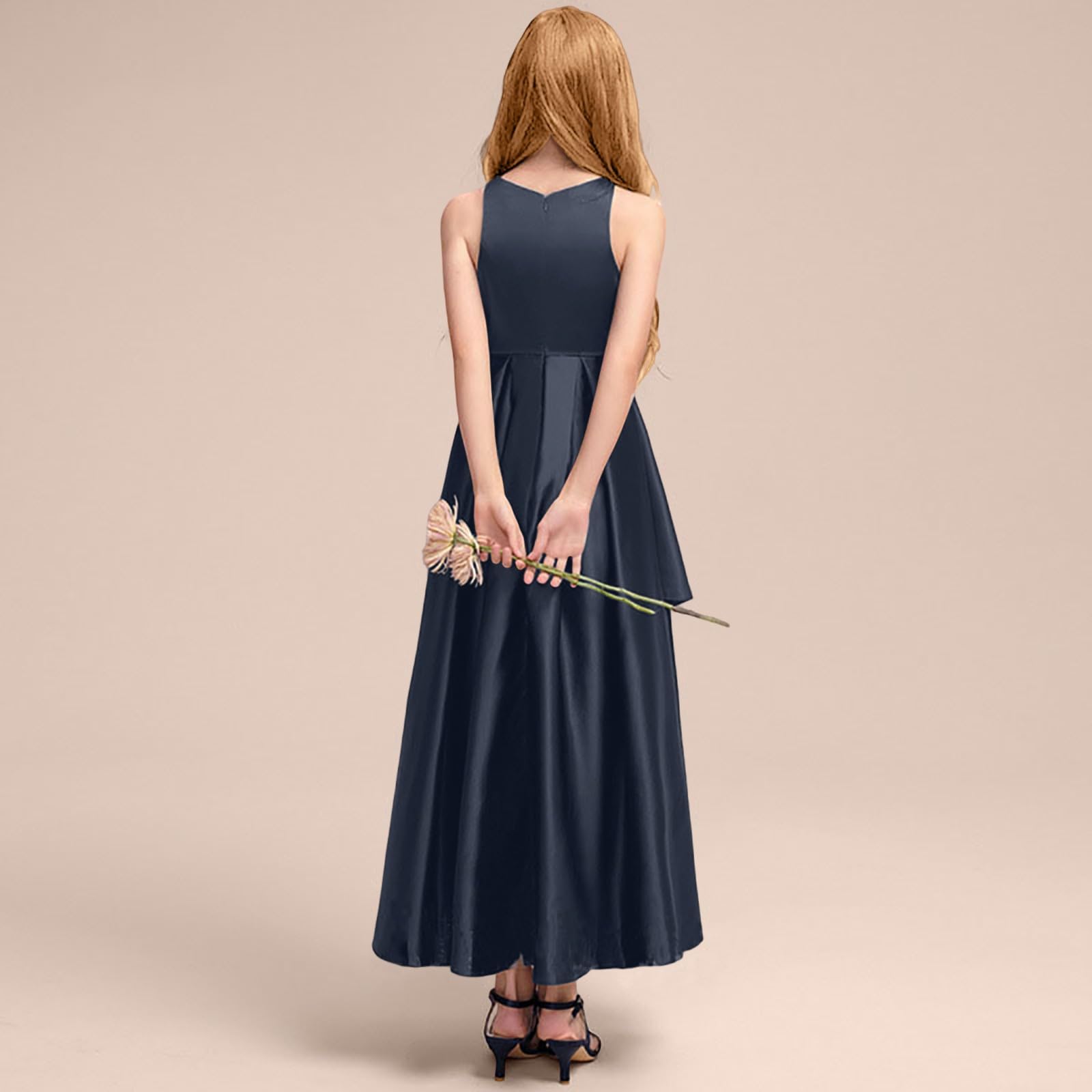 Generisch Mädchen Abendkleider Partykleid für Konzertaufführung Festzug Elegantes ärmelloses Sommerkleid für Kinder von Kleinkindern bis Teenager (Navy, 13-14 Years)