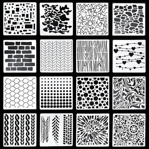16 plantillas cubistas para manualidades de 6 x 6 pulgadas, plantillas de capas de ladrillos de corazón para pintar sobre madera, plantillas geométricas, plantillas de textura mixta para pintar en