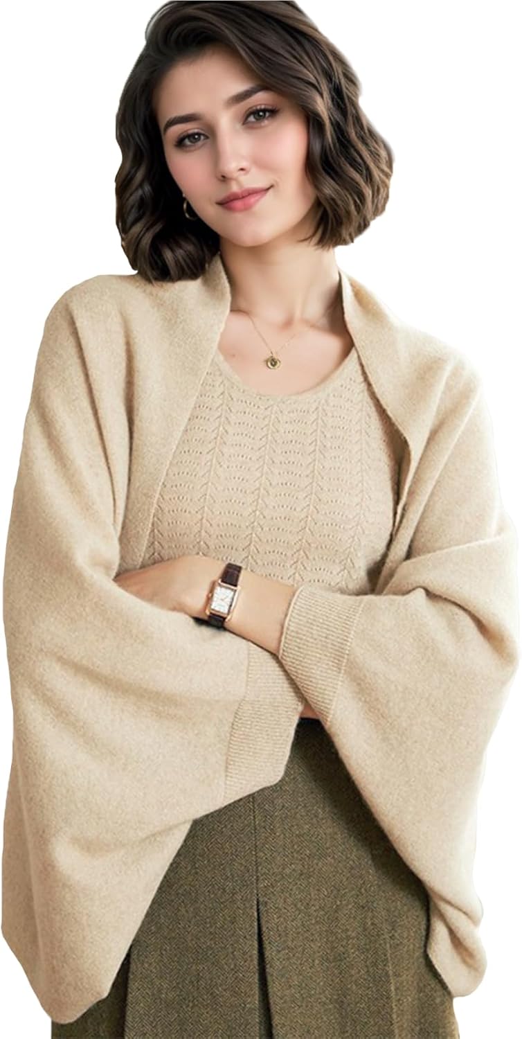 Elegant Cashmere Shawl Wraps Soft Cardigan Sweaters Wool Shawl Wraps Soft Pashmina Scarf with Sleeves for Women