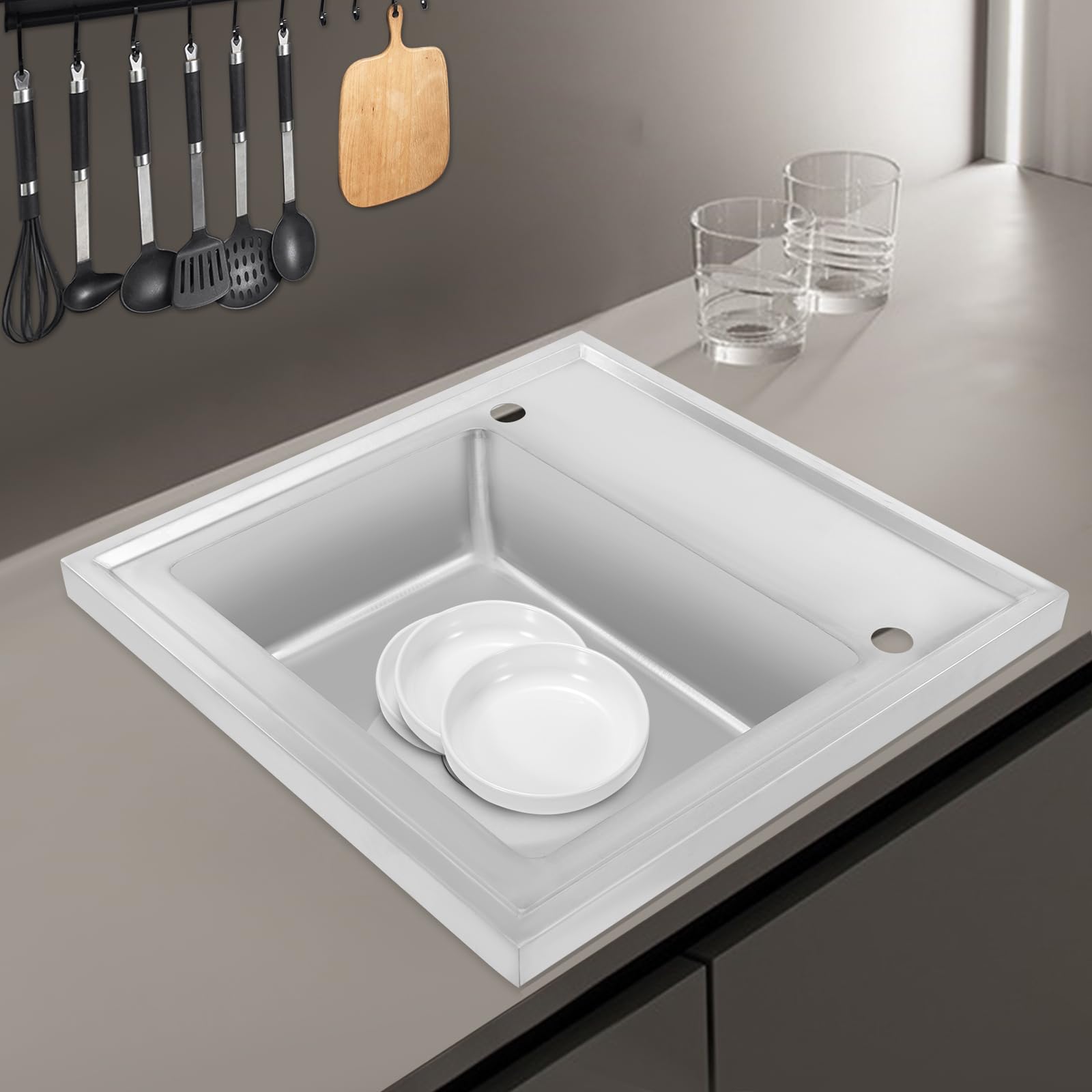 Kleines Küche Spülbecken aus Edelstahl mit Abtropfbrett, 1 Becken Waschbecken Unterschrank Spülbecken mit Abflussrohr, Einbauspüle Rechteckig Küchenspüle Edelstahlspüle mit Abflusssieb