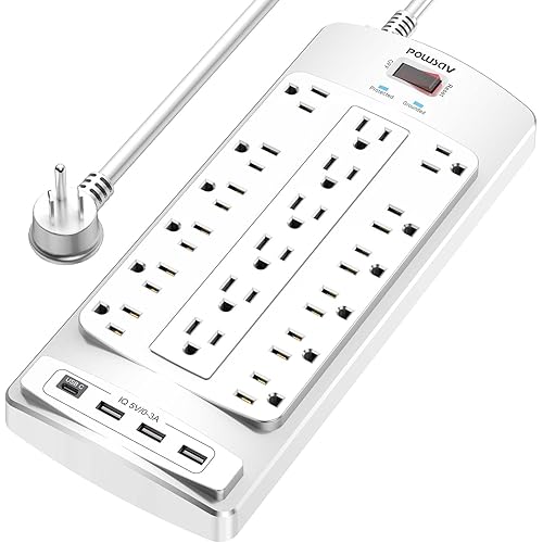 18 Outlets Surge Protector Power Strip - 6 Feet Flat Plug Heavy Duty Extension Cord with 18 Widely Outlets and 4 USB Ports, 2100 Joules, White, ETL Listed
