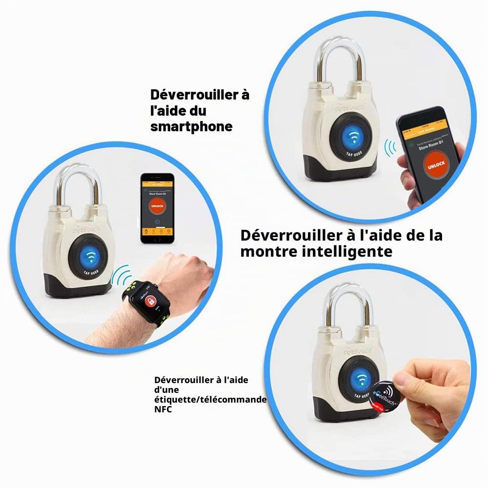 Cadenas extérieur intelligent 4ème génération, résistant aux intempéries, Bluetooth + NFC (anse courte)
