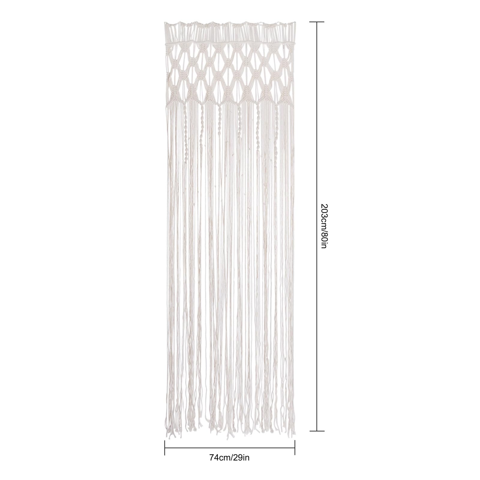 Rideau en macramé, 203 x 74 cm, rideau de porte bohème, rideau de fenêtre pour rideau décoratif et séparateur de pièce (beige)