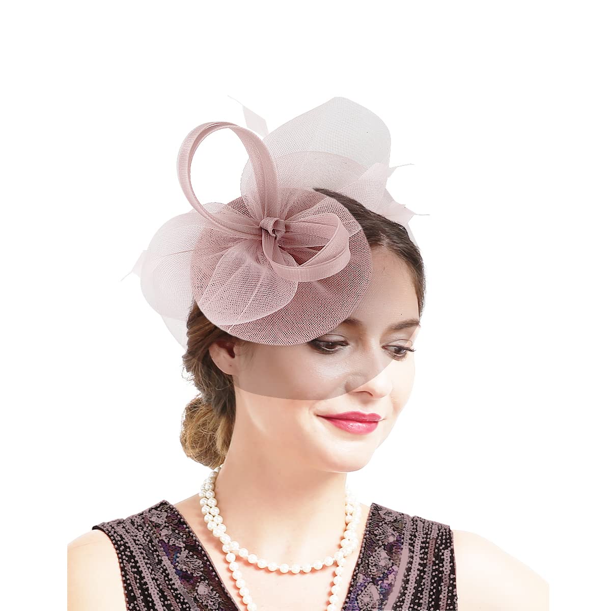 4263 Penny Mesh Hat Fascinator With Ribbons And Black Feathers Fascinator Feathers Dot White Black Mesh Races Woman  main image 3