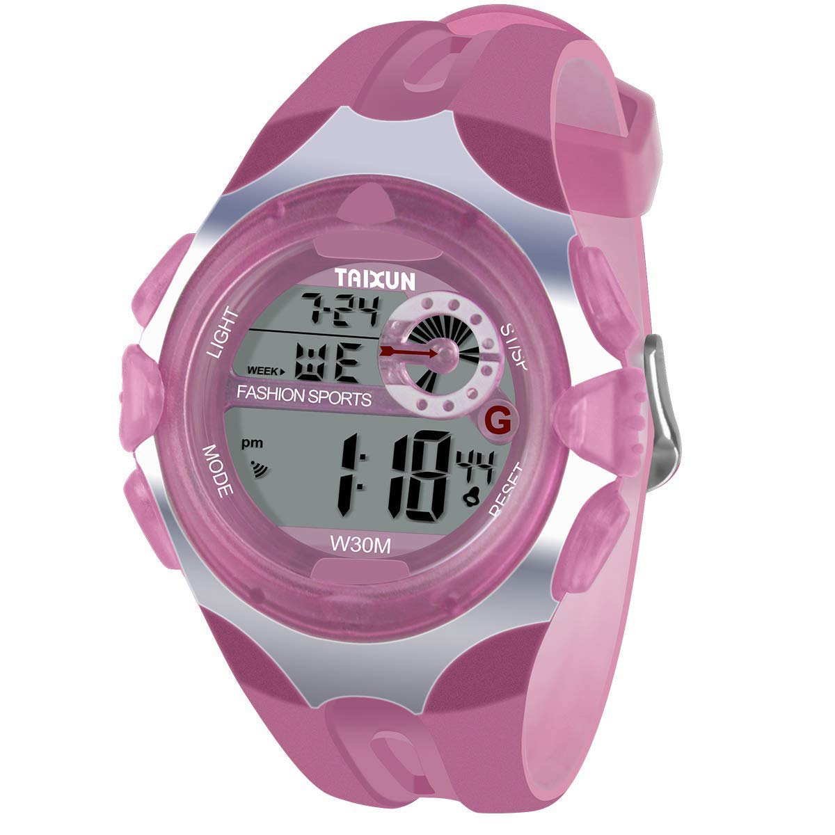 Kids Digital Watch - Water-Resistant LED Sport Hand Watch with Alarm, Chronograph - Electronic Wristwatch with Silicone Watches Band for Boys Girls - Pink