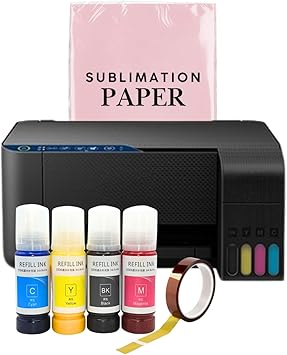 A4 Sublimation Printer for Clothes, T-Shirt Transfer Printing Machine, Direct to Film Printer. 4 Sublimation Ink Set C/M/Y/B, Printing Paper,Tape Heat. Printers Conversion