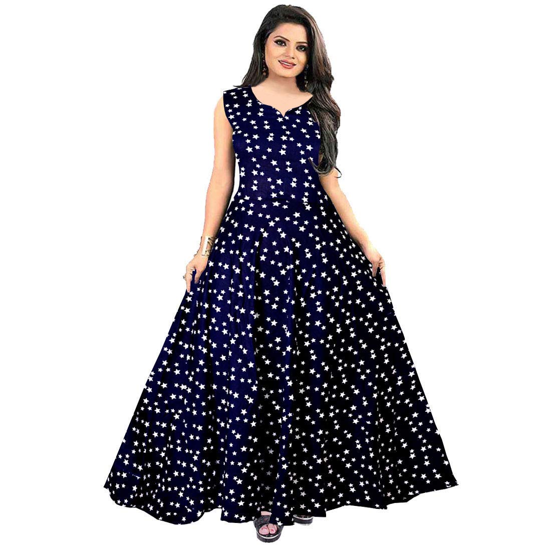 Women's Rayon Anarkali Long Dress (Multicolour, Free Size)-image-11