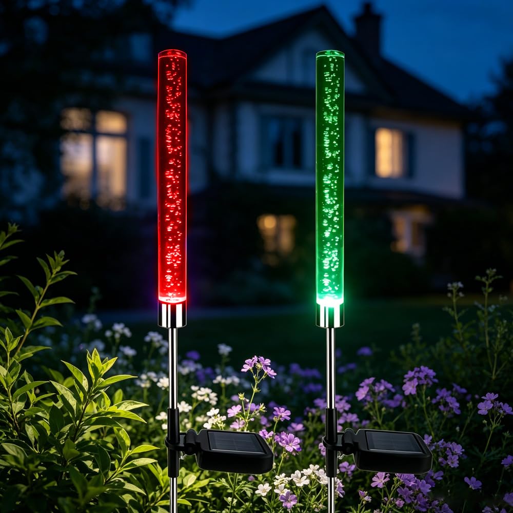 YOFHPT 2pcs Solar Bubble Lights, Colour Changing Solar Stake Lights Outdoor Garden Waterproof, So-lar Pathway Ligh-ts Outdoor Garden for Yard Patio Pathway Lawn Courtyard