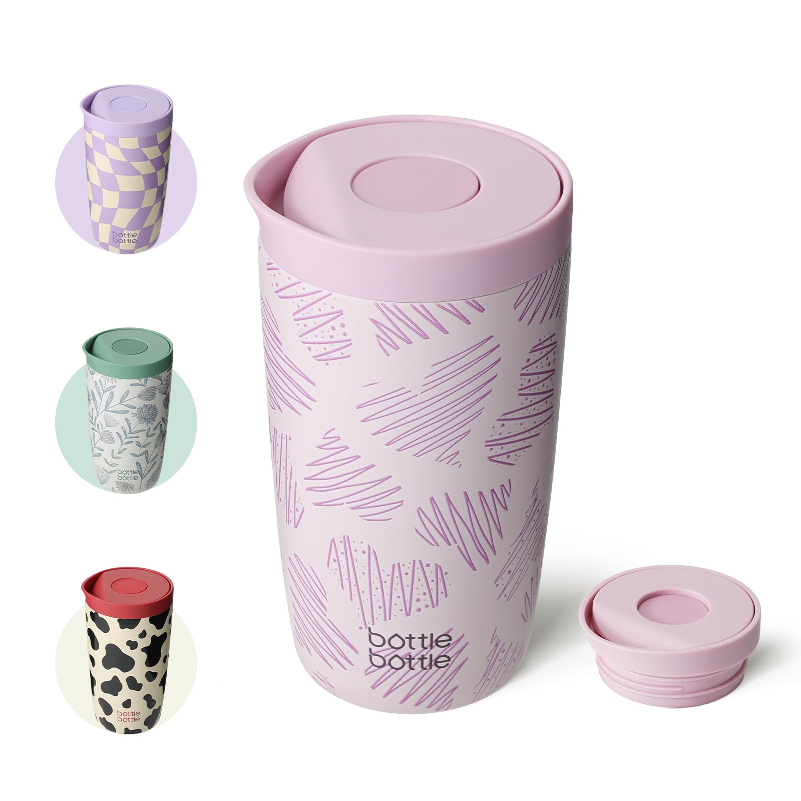 Bottle Bottle Insulated Travel Mug 350ml Stainless Steel Office Coffee Cup with Push Button Lid Keeps Cold and Hot for 8 Hours(Pink Stripes)