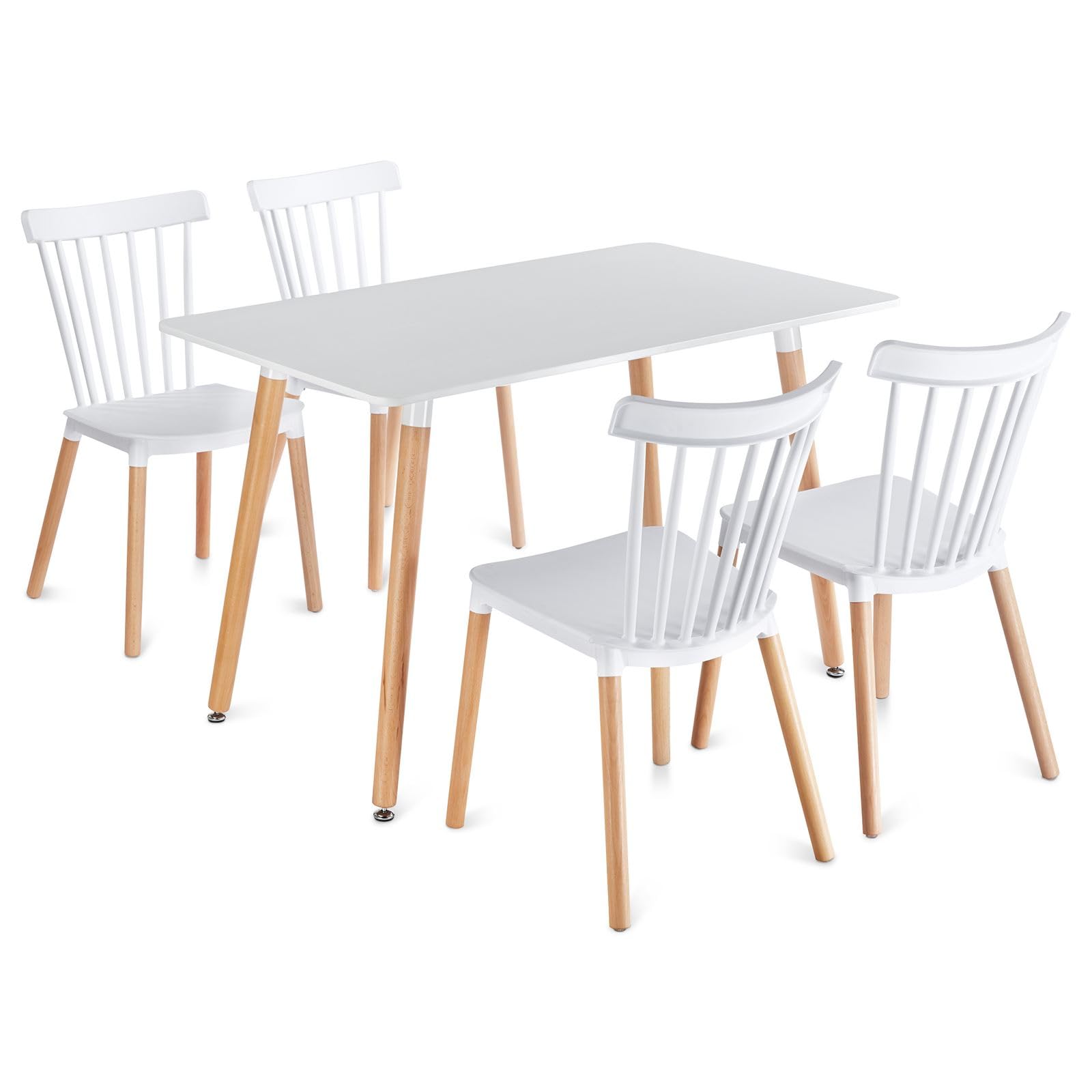 SHANNON/RAVI Essgruppe mit Tisch und 4 Stühlen, Weiß - Esstisch klein 120 x 70 cm, Tisch mit 4 Stühlen Set, Esszimmermöbel für moderne und skandinavische Einrichtung [max. Belastbarkeit 120 kg]