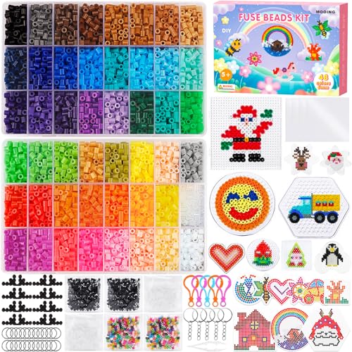 MZJAUVF Cuentas para Planchar,48 Colores Abalorios Cuentas de Hierro fusibles, 5mm Perlas Fusibles Planchar con Caja de Almacenamiento, Juego de Abalorios Perler para Niños Cumpleaños, Navidad,Fiesta