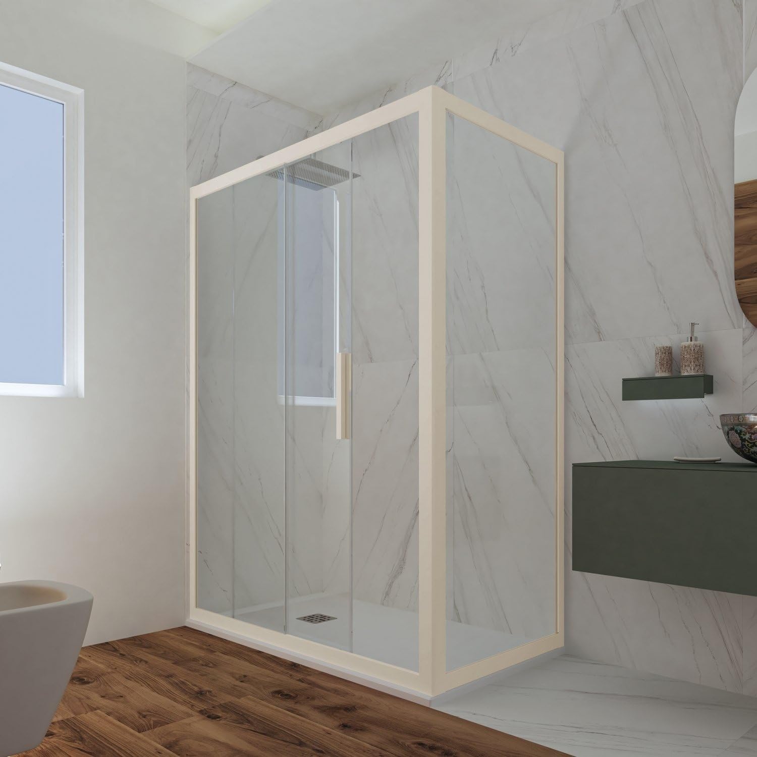 Mampara de ducha corredera 70x120 CM de PVC Champán H 200 Vidrio Transparente mod. Deco Duo