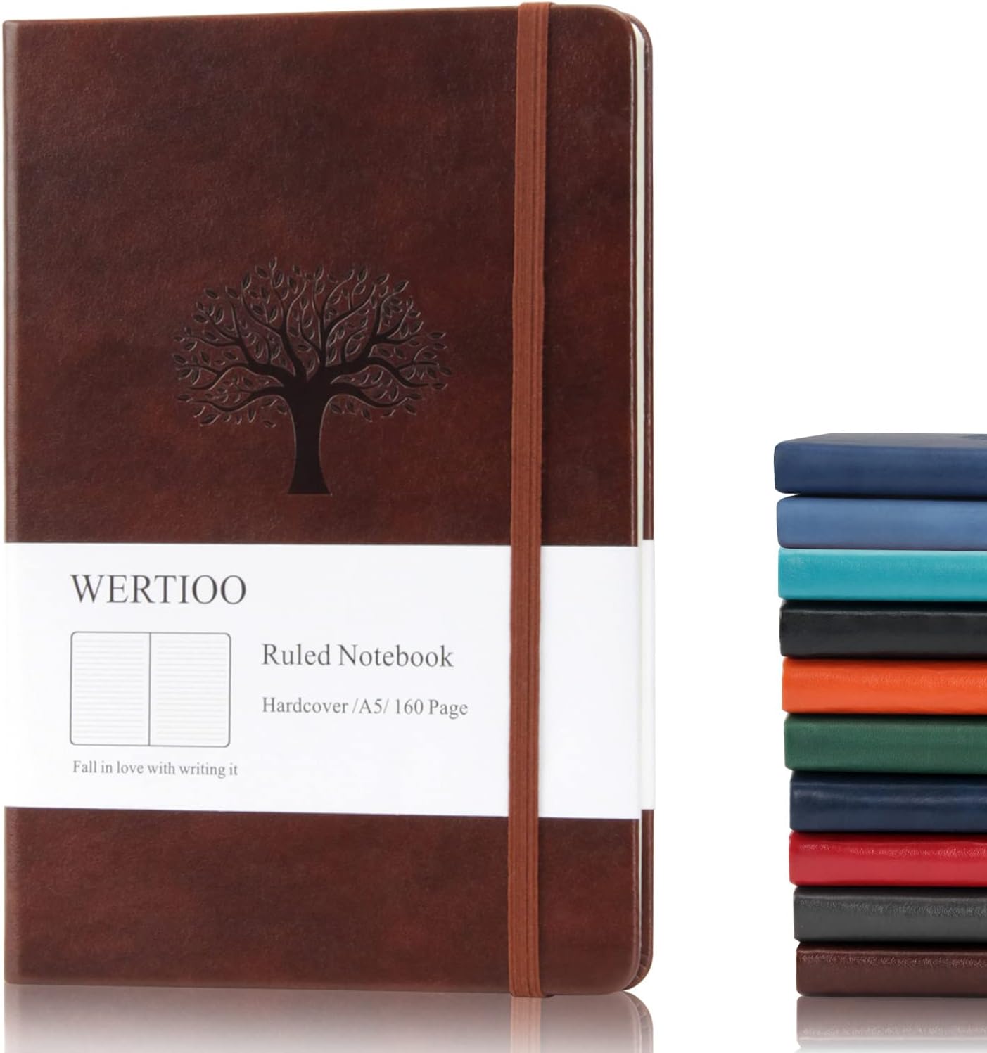 WERTIOO Journals Notebooks, Leather Diary Hardcover Classic Writing Notebook A5 160 Pages 100 gsm Thick Paper Business for Men Women (Ruled, Brown)