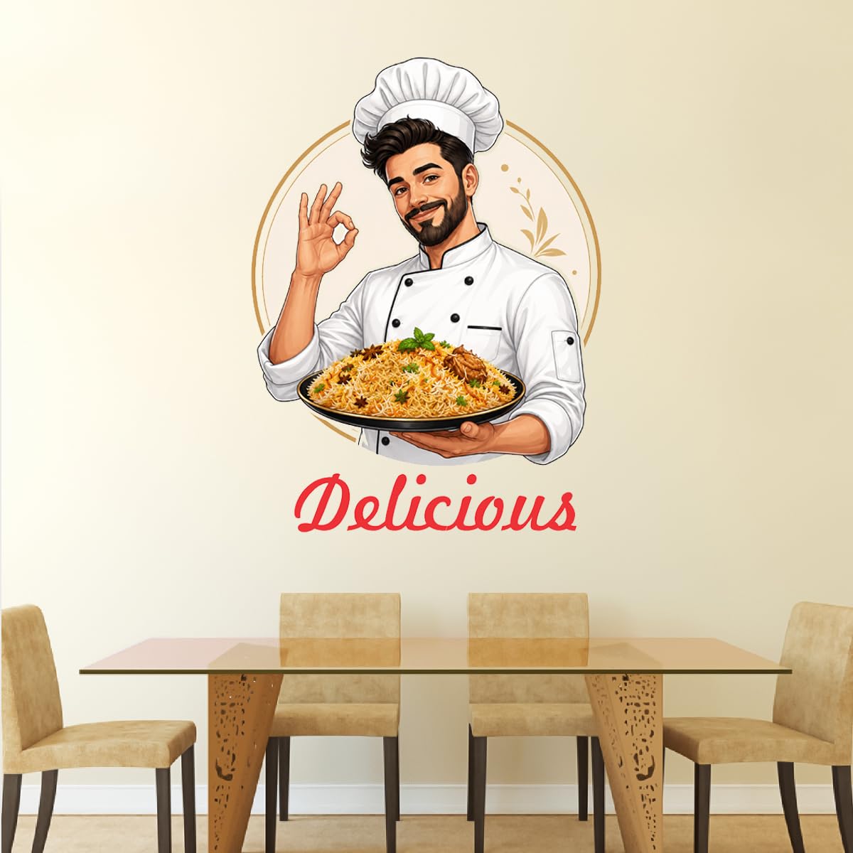 Chef wall Sticker - Chef Kitchen Wall Sticker | Chef Holding Biryani Food Wall Decal | Self Adhesive - Kitchen - Hotel - Restaurant - Decor - self Adhesive-image-8