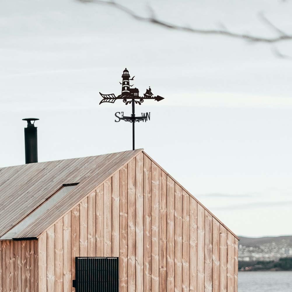 SUPERDANT Leuchtturm Wetterhahn Kleines Boot Windrichtungsanzeiger Möwen Wetterfahne Bauernhaus Dekorativer Weathervane Den Außenbereich Wetterfahne Für Hof Scheune Garten Terrassendekor