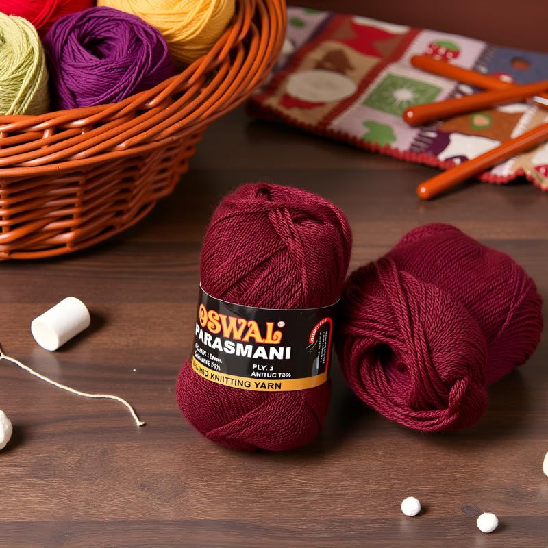 Image of M.G ENTERPRISE Parasmani RedSoft Wool Yarn 100 for Crochet Supplies, Knitting & DIY Craft
