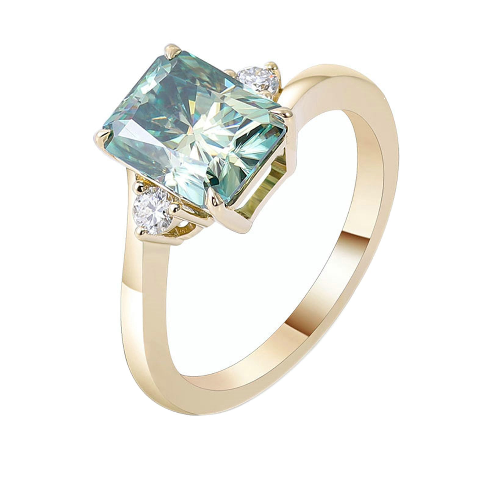 Obrączka ślubna, pierścionek ślubny 14K żółte złoto eleganckie 4 szczęki moissanit prostokątne pierścionki zaręczynowe damskie żółte złoto na obietnicę