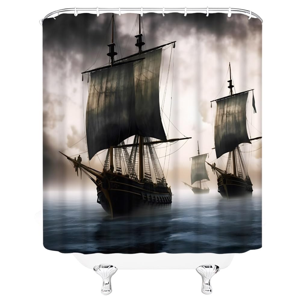 シー Amazon.com: GIXKOXE Pirate Ship Shower Curtain Vintage Sailboat